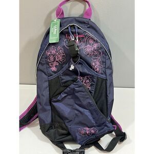 LL Bean NWT Sling Bag Pack Hiking Daypack W/Pouch Navy Pink Floral 16x10